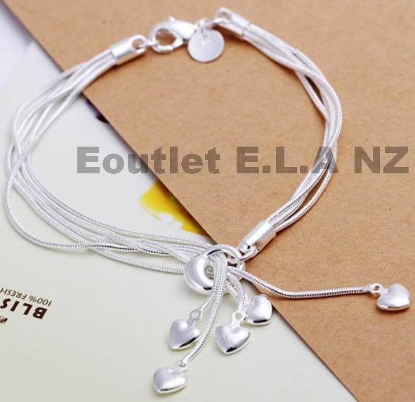 SEXY 5-row HEARTS SILVER BRACELET-22cm